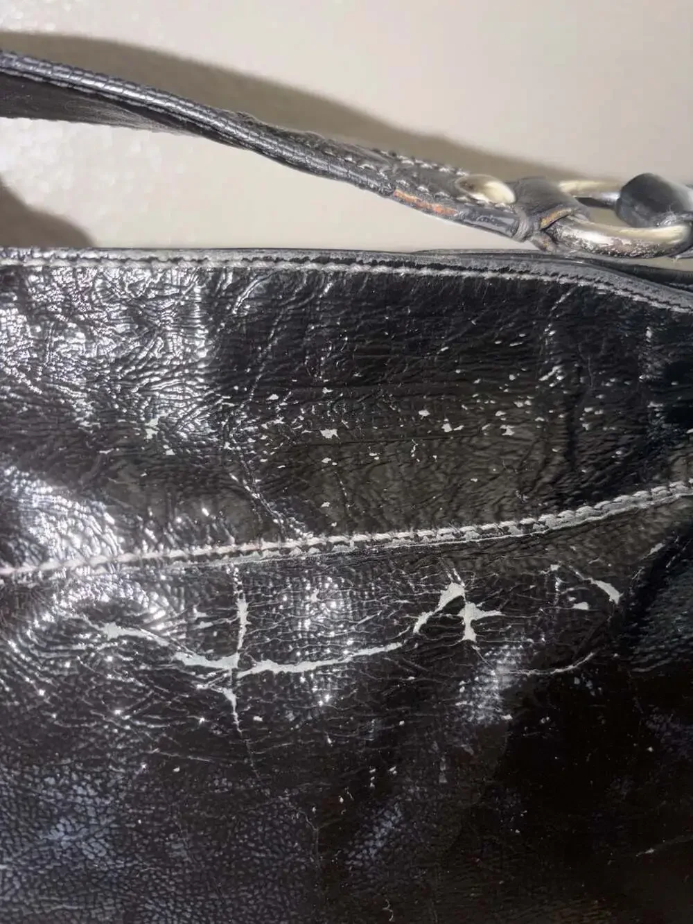 Coach Zoe Black Patent Leather Shoulder Bag with Silver Hardware